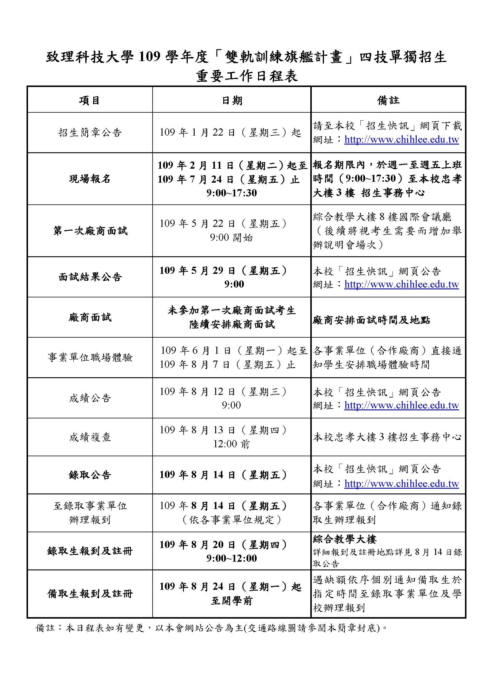 雙軌109日程表
